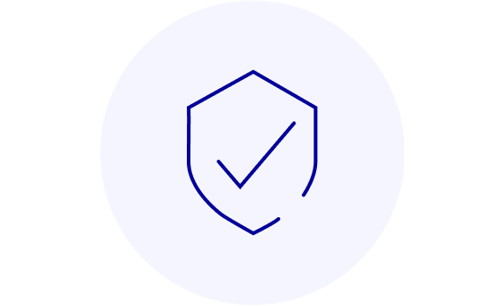 Circle icon featuring a simple outline of a shield.