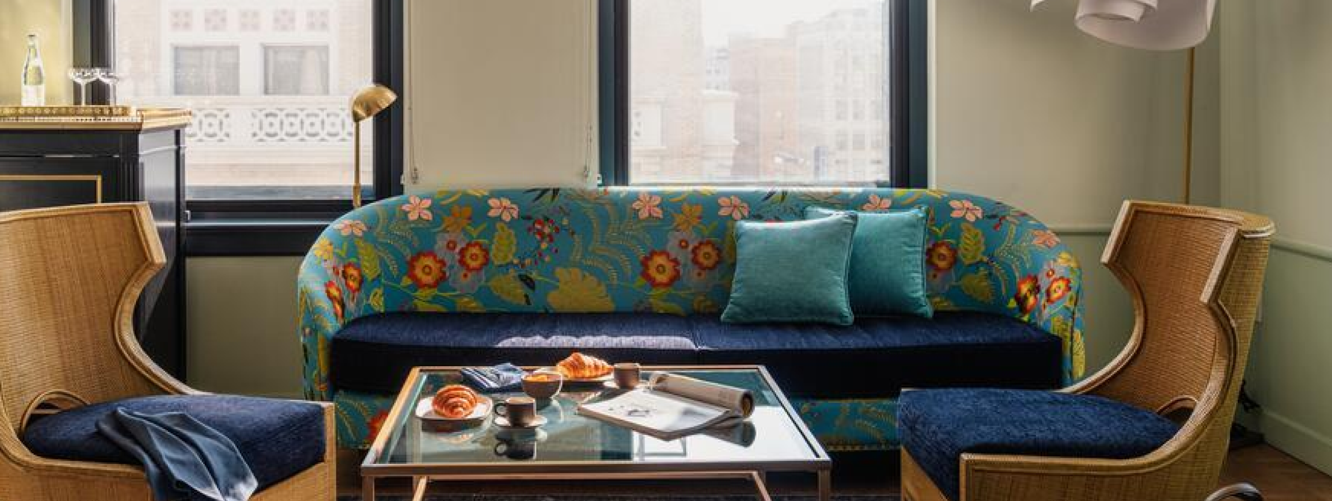 Photography of a beautiful living room in a boutique hotel