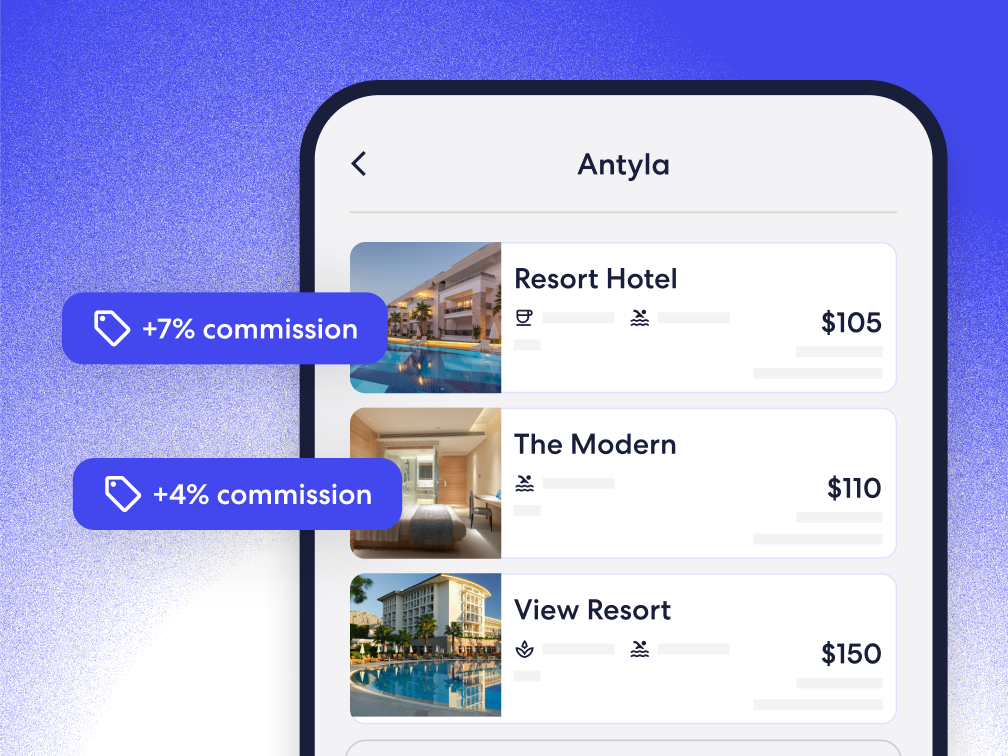 A mobile product graphic depicting commission incentive flags over relevant property listings