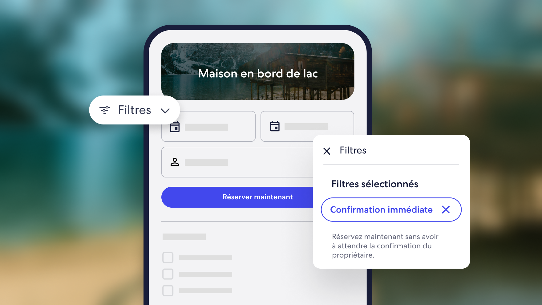 Illustration montrant comment les voyageurs peuvent filtrer sur l’option Confirmation immédiate en recherchant une location de vacances.